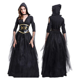 Vampire Ghost Death Witch V-neck Women Long Dress Cosplay Costume Outfits Halloween Carnival Suit
